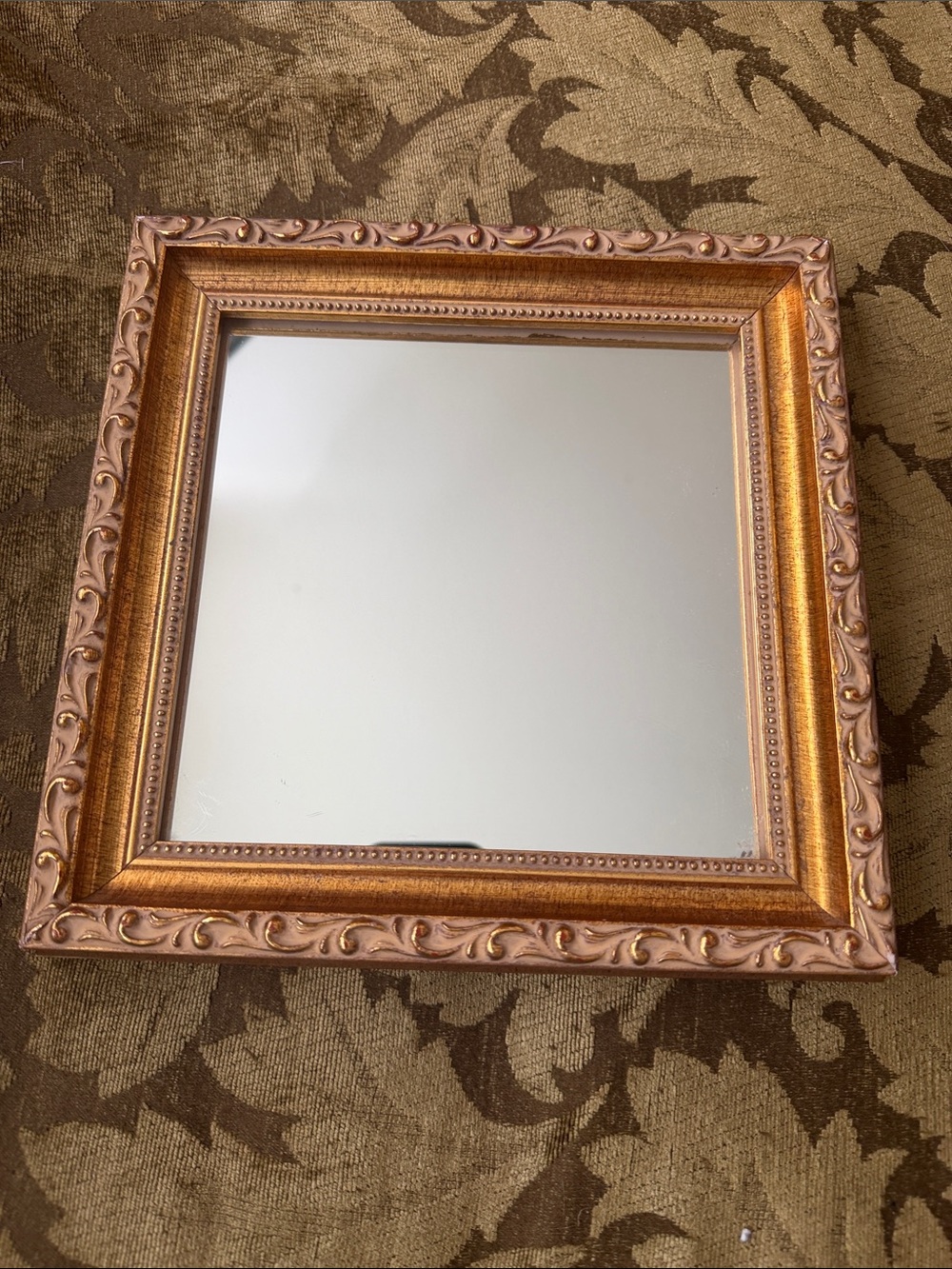 Ornate Gold 9” Square Wall Mirror Vintage